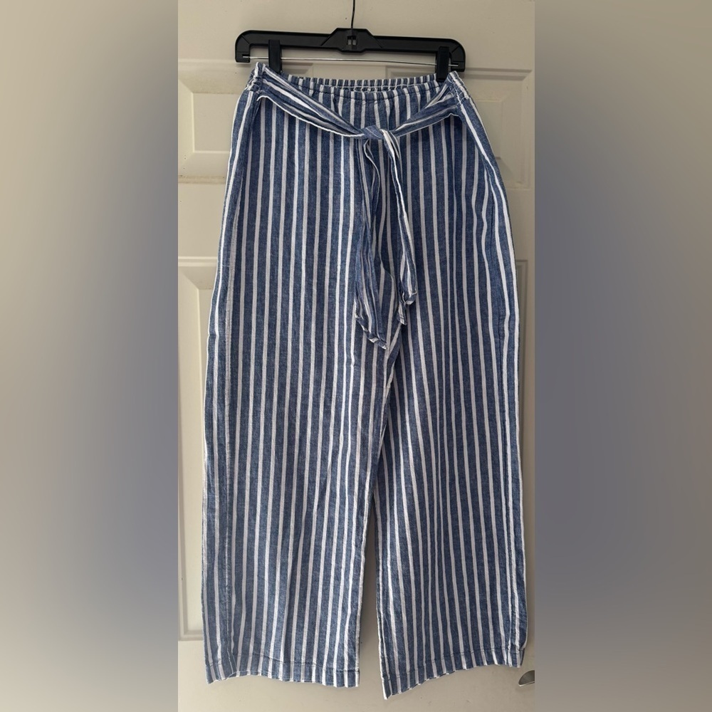 beachlunchlounge Blue and White Striped cotton blend wide leg Pants Size medium